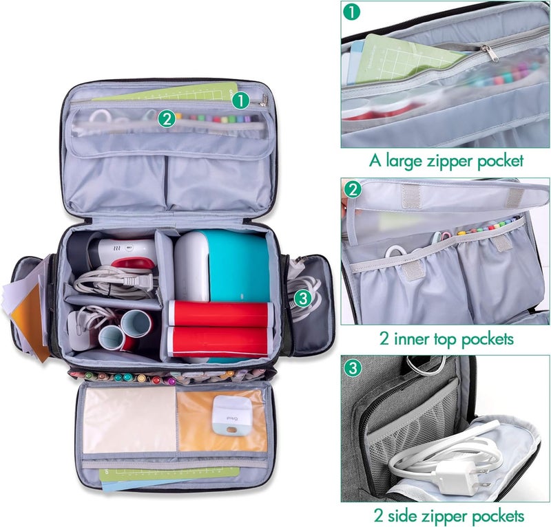 LUXJA Carrying Case Compatible with Cricut Joy and Easy Press Mini, Carrying Bag with Supplies Storage Sections, Gray - Image 2